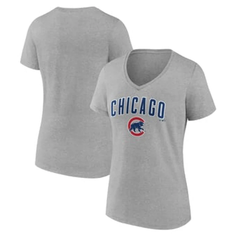 Women's Gray Chicago Cubs Team Lockup V-Neck T-Shirt