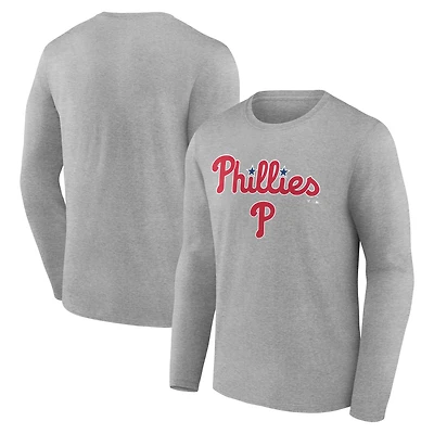 Men's Gray Philadelphia Phillies Team Lockup Long Sleeve T-Shirt