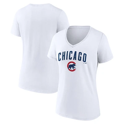 Women's White Chicago Cubs Team Lockup V-Neck T-Shirt