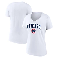 Women's White Chicago Cubs Team Lockup V-Neck T-Shirt
