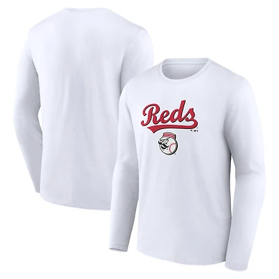 Men's White Cincinnati Reds Team Lockup Long Sleeve T-Shirt