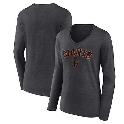 Women's Charcoal San Francisco Giants Team Lockup Long Sleeve V-Neck T-Shirt