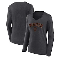 Women's Charcoal San Francisco Giants Team Lockup Long Sleeve V-Neck T-Shirt