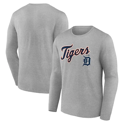 Men's Gray Detroit Tigers Team Lockup Long Sleeve T-Shirt