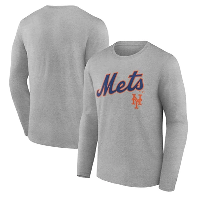 Men's Gray New York Mets Team Lockup Long Sleeve T-Shirt