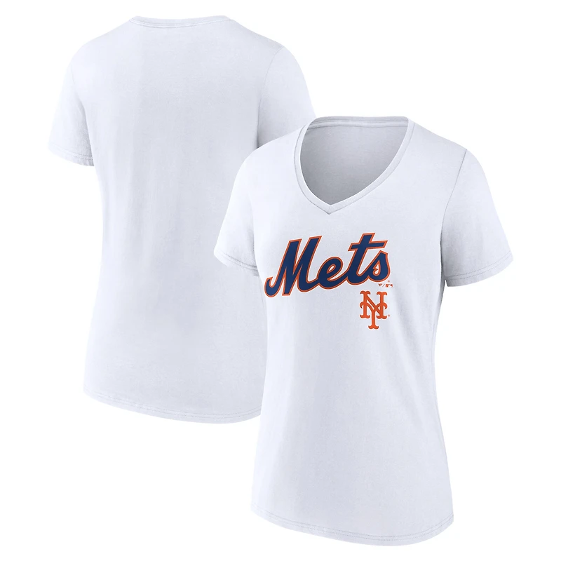 Women's White New York Mets Team Lockup V-Neck T-Shirt