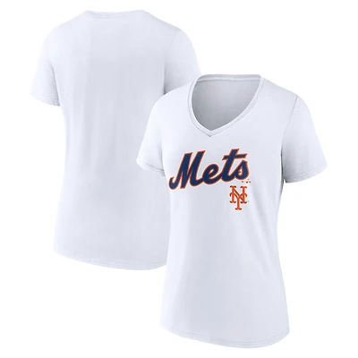 Women's White New York Mets Team Lockup V-Neck T-Shirt