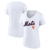 Women's White New York Mets Team Lockup V-Neck T-Shirt