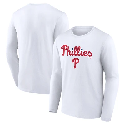 Men's White Philadelphia Phillies Team Lockup Long Sleeve T-Shirt