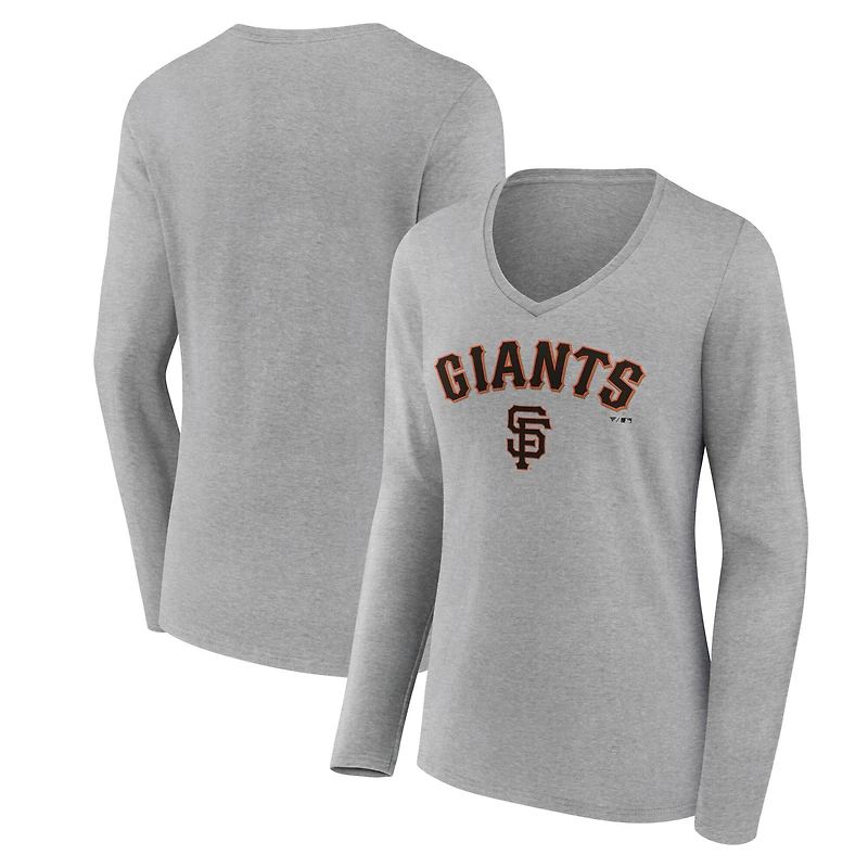 Women's Gray San Francisco Giants Team Lockup Long Sleeve V-Neck T-Shirt