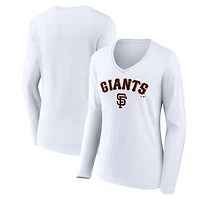 Women's White San Francisco Giants Team Lockup Long Sleeve V-Neck T-Shirt