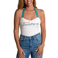 Women's Cuce White Miami Dolphins Rhinestone Semi-Cropped Halter Tank