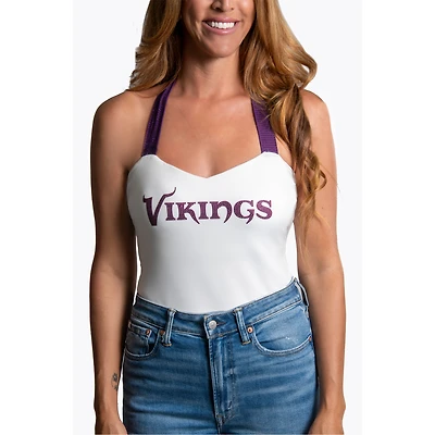 Women's Cuce White Minnesota Vikings Rhinestone Semi-Cropped Halter Tank