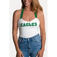 Women's Cuce White Philadelphia Eagles Rhinestone Semi-Cropped Halter Tank