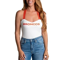 Women's Cuce White Denver Broncos Rhinestone Semi-Cropped Halter Tank