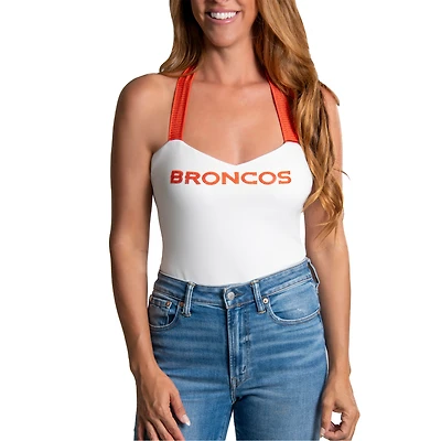 Women's Cuce White Denver Broncos Rhinestone Semi-Cropped Halter Tank