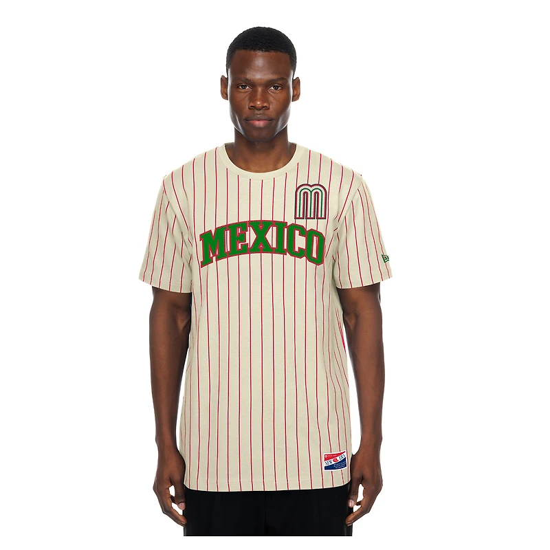 Men's New Era Cream Mexico Baseball Throwback Meshback Pinstripe T-Shirt