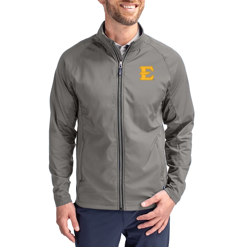 Men's Cutter & Buck Gray ETSU Buccaneers Big & Tall Adapt Eco Hybrid Recycled Full-Zip Jacket