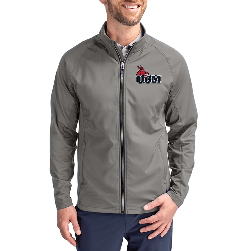 Men's Cutter & Buck Gray Central Missouri Mules Big & Tall Adapt Eco Knit Hybrid Recycled Raglan Full-Zip Jacket