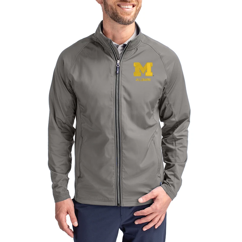 Men's Cutter & Buck Gray Michigan Wolverines Adapt Eco Hybrid Recycled Full-Zip Jacket