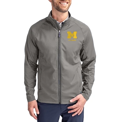 Men's Cutter & Buck Gray Michigan Wolverines Adapt Eco Hybrid Recycled Full-Zip Jacket