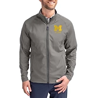 Men's Cutter & Buck Gray Michigan Wolverines Adapt Eco Hybrid Recycled Full-Zip Jacket