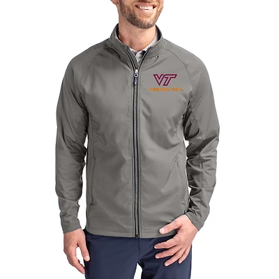 Men's Cutter & Buck Gray Virginia Tech Hokies  Adapt Eco Hybrid Recycled Full-Zip Jacket