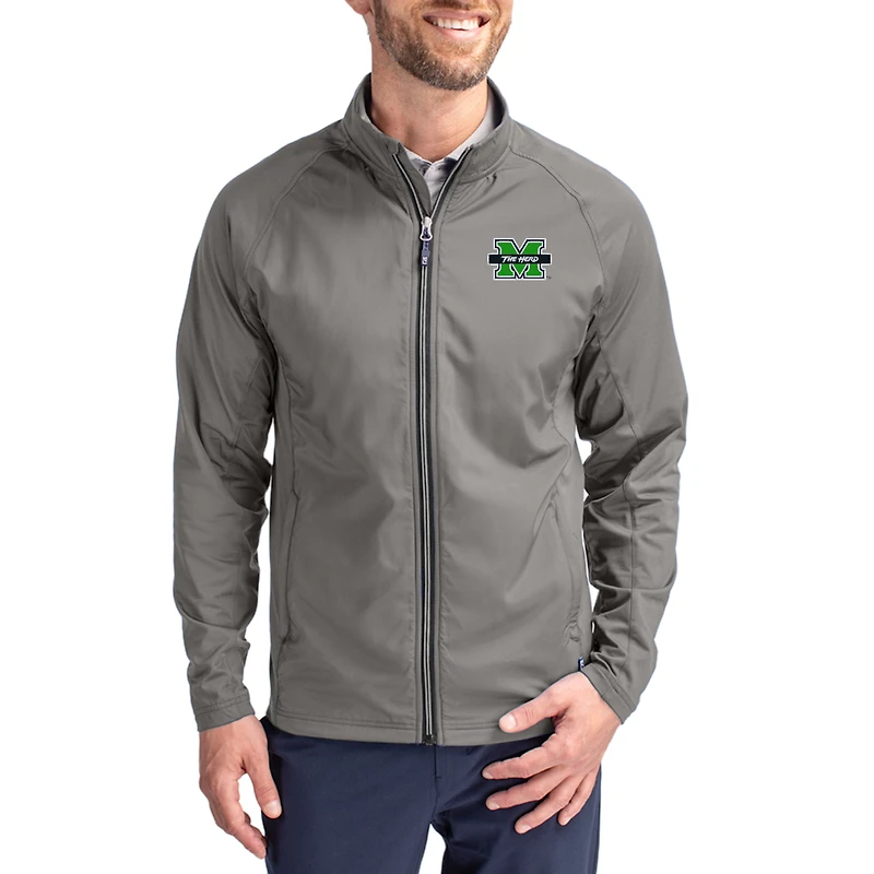 Men's Cutter & Buck Gray Marshall Thundering Herd  Adapt Eco Hybrid Recycled Full-Zip Jacket