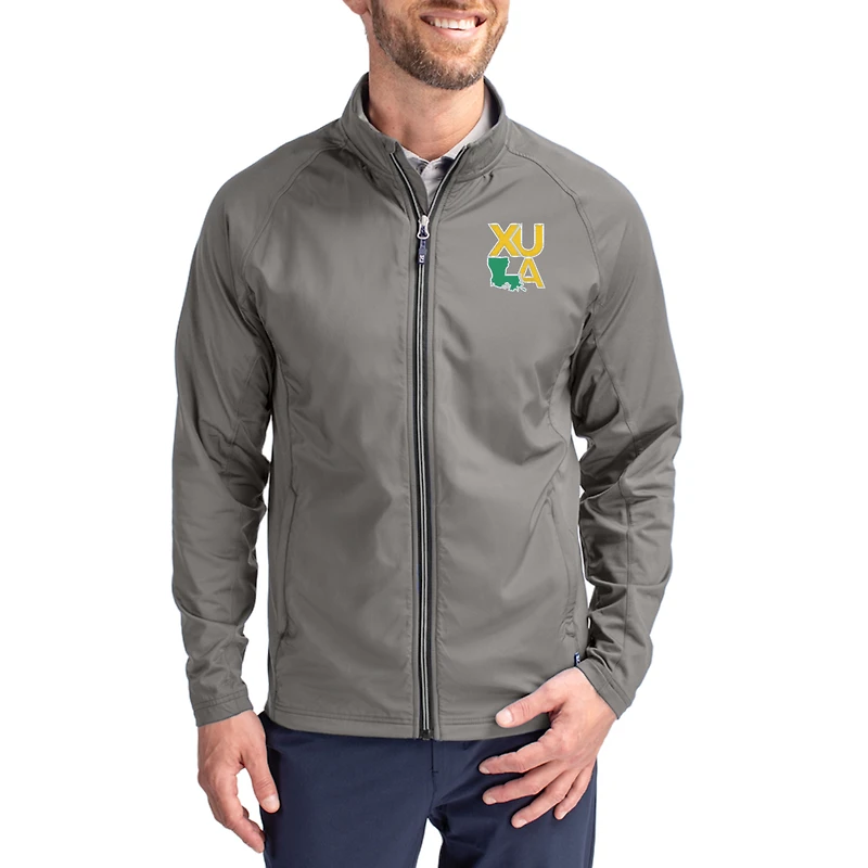 Men's Cutter & Buck Gray Xavier University of Louisiana Gold Rush  Adapt Eco Hybrid Recycled Full-Zip Jacket