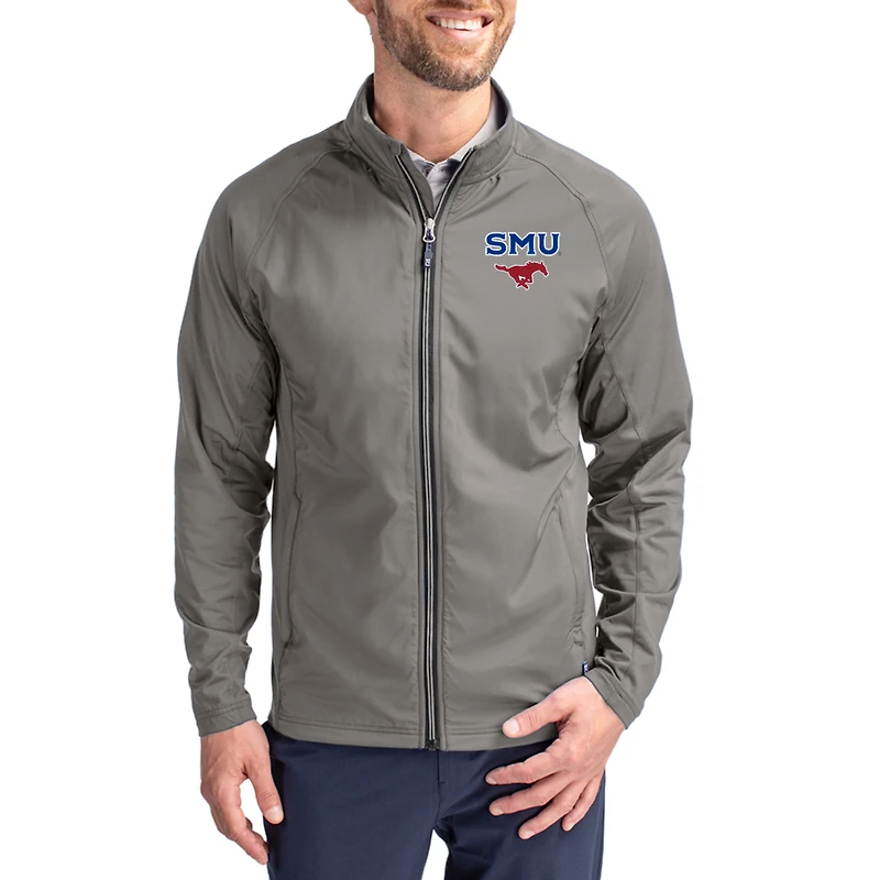 Men's Cutter & Buck Gray SMU Mustangs Adapt Eco Hybrid Recycled Full-Zip Jacket