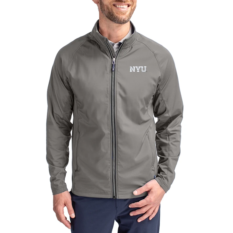 Men's Cutter & Buck Gray NYU Violets  Adapt Eco Hybrid Recycled Full-Zip Jacket