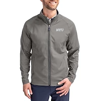 Men's Cutter & Buck Gray NYU Violets  Adapt Eco Hybrid Recycled Full-Zip Jacket