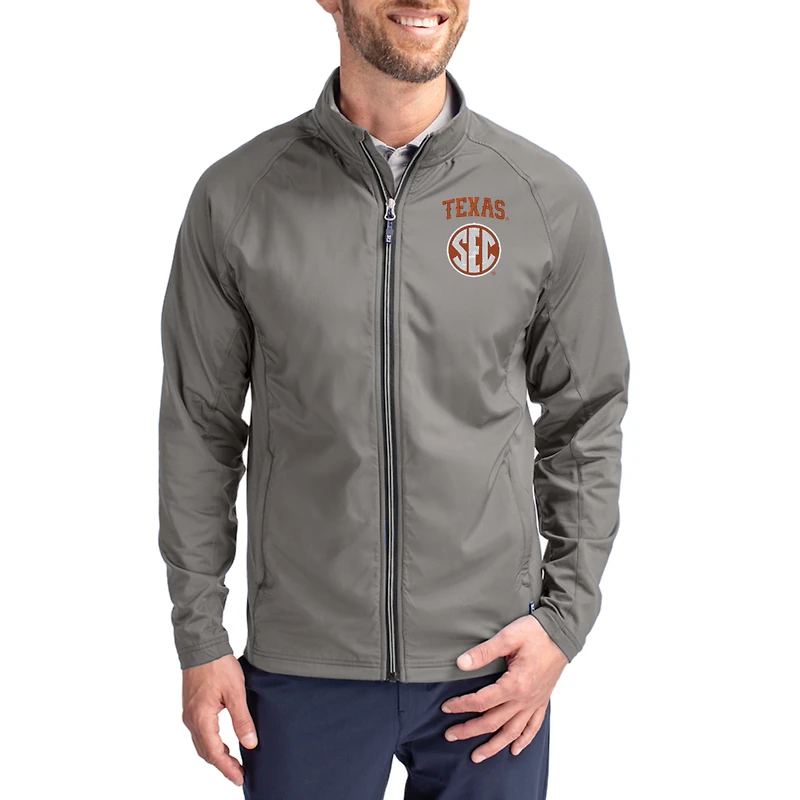 Men's Cutter & Buck Gray Texas Longhorns Big & Tall Adapt Eco Knit Hybrid Recycled Raglan Full-Zip Jacket