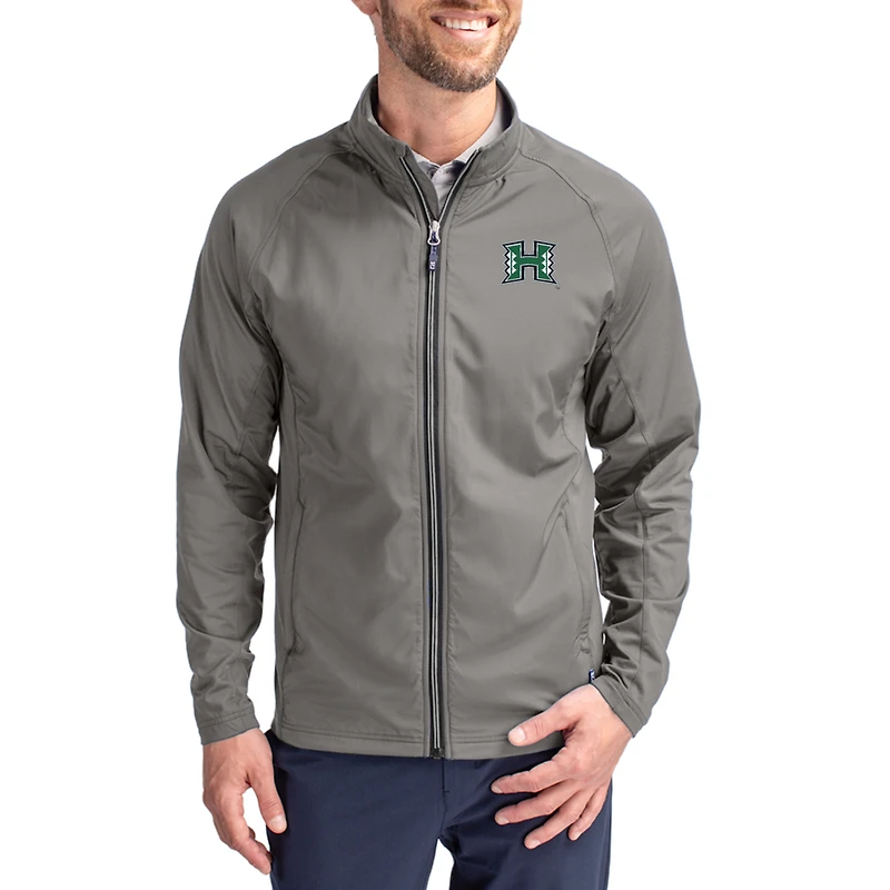 Men's Cutter & Buck Gray Hawaii Rainbow Warriors  Adapt Eco Hybrid Recycled Full-Zip Jacket