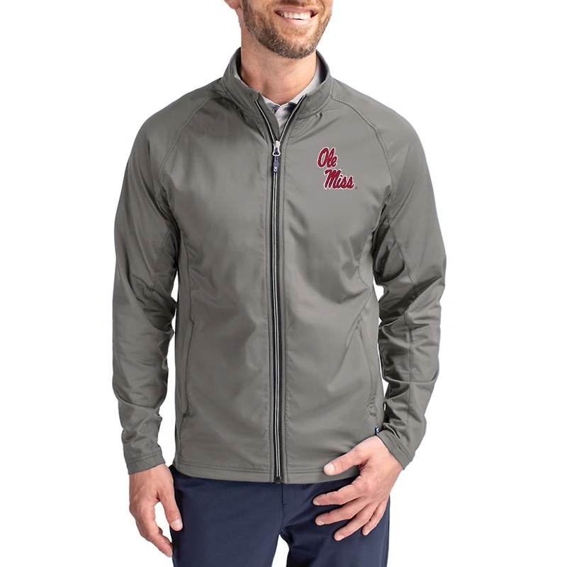 Men's Cutter & Buck Gray Ole Miss Rebels  Adapt Eco Hybrid Recycled Full-Zip Jacket