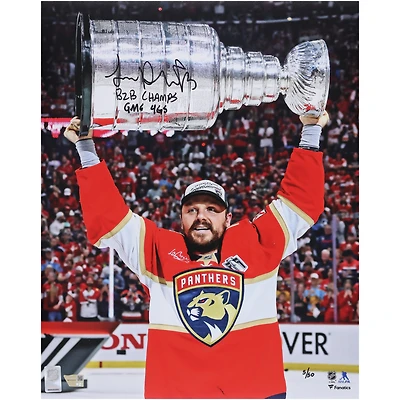 Sam Reinhart Florida Panthers Autographed 2025 Stanley Cup Champions 16" x 20" Raising Cup Photograph with Multiple Inscriptions