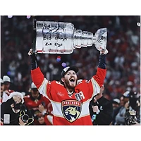 Matthew Tkachuk Florida Panthers Autographed 2025 Stanley Cup Champions 16" x 20" Raising Cup Photograph with Multiple Inscriptions