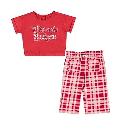 Girls Infant Colosseum Red Wisconsin Badgers Sky Castle Two-Piece T-Shirt and Pants Set