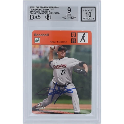 Roger Clemens Houston Astros Autographed 2005 Leaf Sportscasters Orange Batting Glove #42 #/40 Beckett Fanatics Witnessed Authenticated 9/10 Card