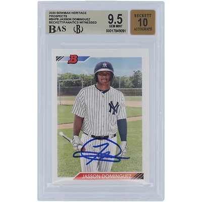 Jasson Domínguez New York Yankees Autographed 2020 Bowman Prospects Heritage #BHP-8 Beckett Fanatics Witnessed Authenticated /10 Card