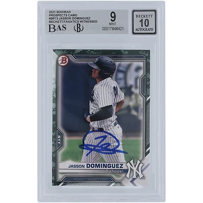 Jasson Domínguez New York Yankees Autographed 2021 Bowman Prospects Camo #BP-13 Beckett Fanatics Witnessed Authenticated 9/10 Card
