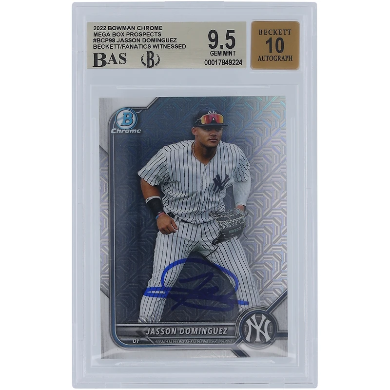 Jasson Domínguez New York Yankees Autographed 2022 Bowman Chrome Mega Box #BCP-98 Beckett Fanatics Witnessed Authenticated /10 Card