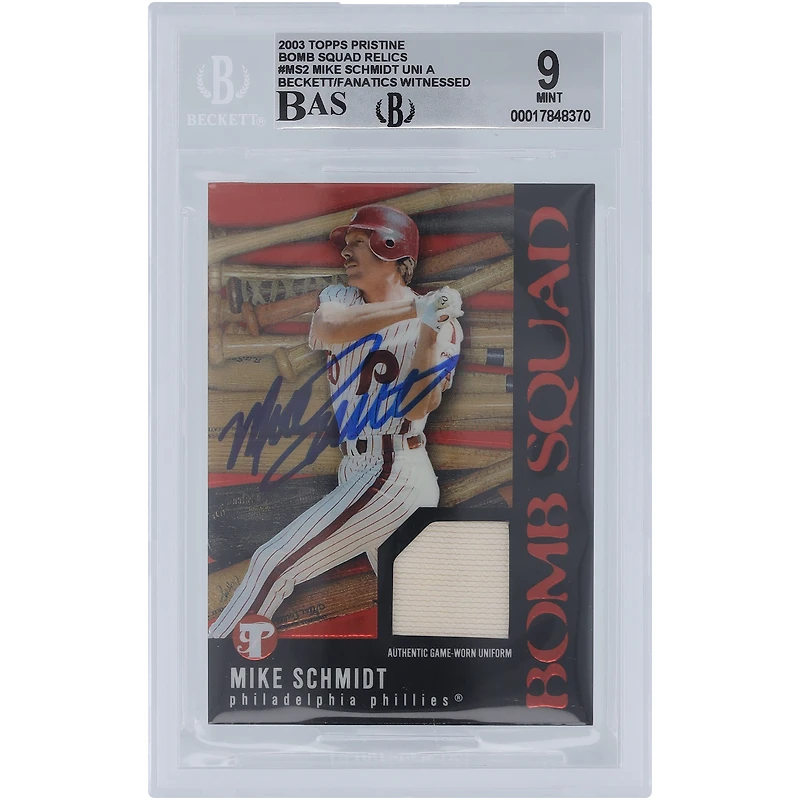 Mike Schmidt Philadelphia Phillies Autographed 2003 Topps Pristine Bomb Squad White Jersey Relic #PBS-MS2 Beckett Fanatics Witnessed Authenticated 9/10 Card