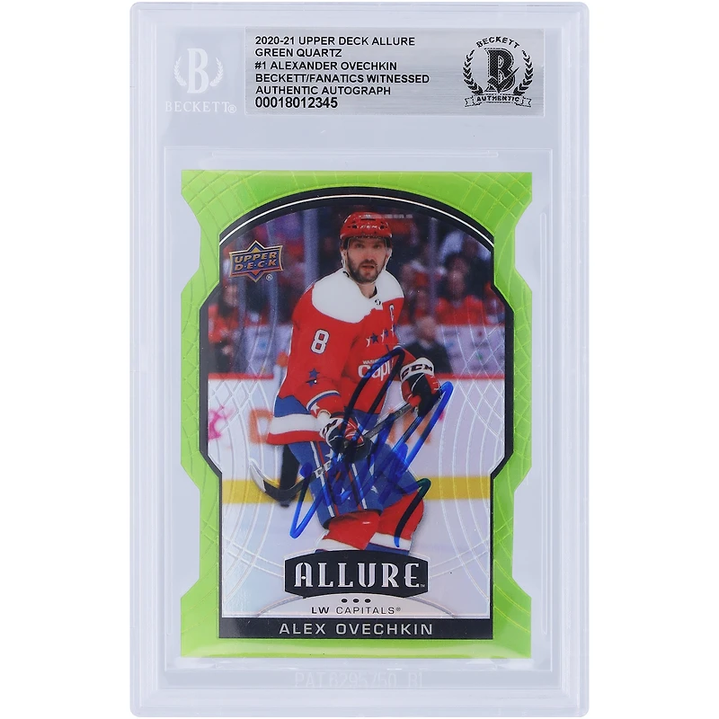 Alexander Ovechkin Washington Capitals Autographed 2020-21 Upper Deck Allure Green Quartz Die Cut #1 #/99 Beckett Fanatics Witnessed Authenticated Card