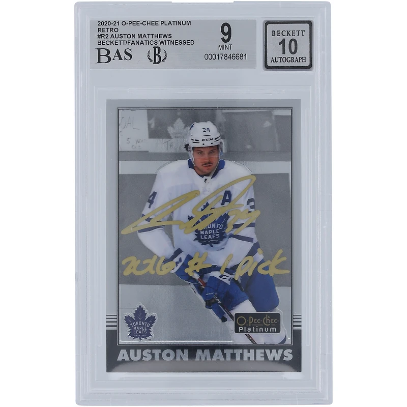 Auston Matthews Toronto Maple Leafs Autographed 2020-21 Upper Deck O-Pee-Chee Platinum Retro Gold Ink #R-2 Beckett Fanatics Witnessed Authenticated 10 Card with "2016 #1 Pick" Inscription
