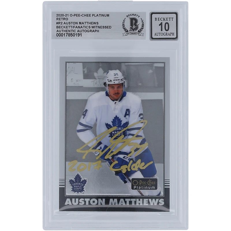 Auston Matthews Toronto Maple Leafs Autographed 2020-21 Upper Deck O-Pee-Chee Platinum Retro Gold Ink #R-2 Beckett Fanatics Witnessed Authenticated Card with "2017 Calder" Inscription