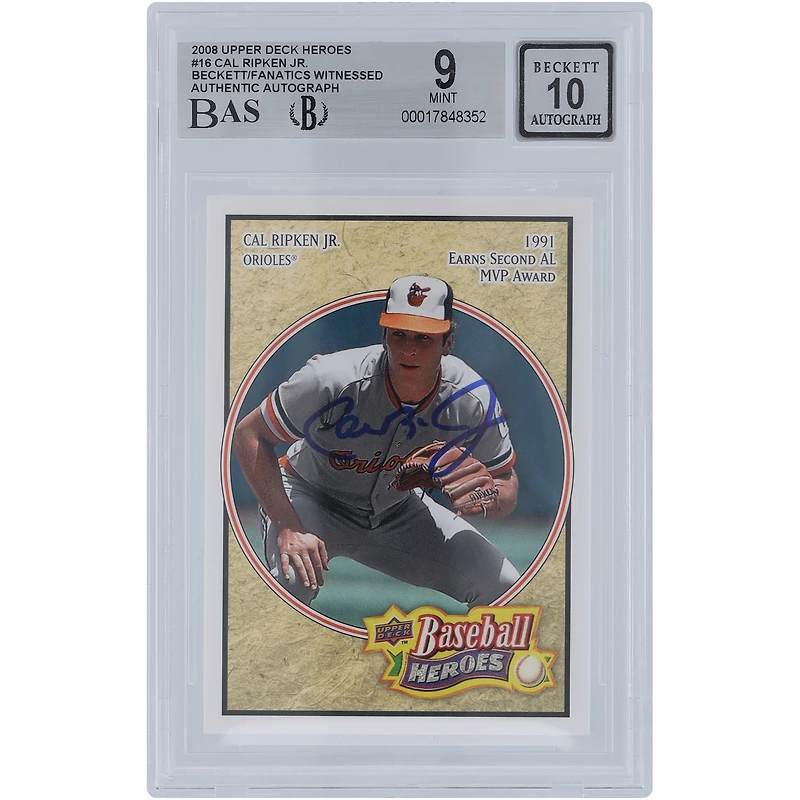 Cal Ripken Jr. Baltimore Orioles Autographed 2008 Upper Deck Baseball Heroes #16 Beckett Fanatics Witnessed Authenticated 9/10 Card