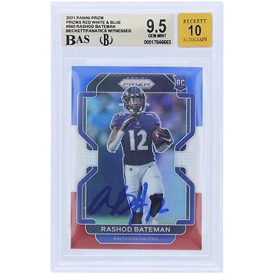 Rashod Bateman Baltimore Ravens Autographed 2021 Panini Prizm Red White & Blue Prizm #340 Beckett Fanatics Witnessed Authenticated /10 Rookie Card