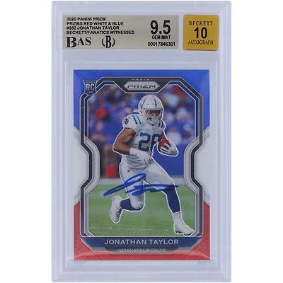 Jonathan Taylor Indianapolis Colts Autographed 2020 Panini Prizm Red White & Blue Prizm #332 Beckett Fanatics Witnessed Authenticated 9.5/10 Rookie Card