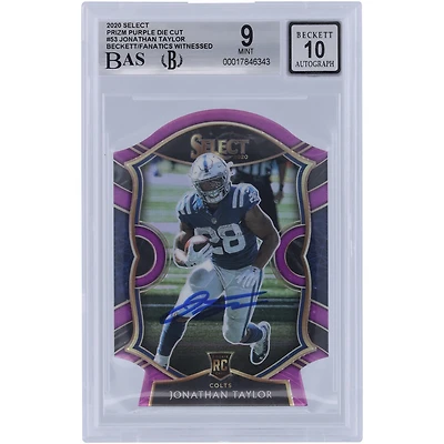 Jonathan Taylor Indianapolis Colts Autographed 2020 Panini Select Purple Prizm Die Cut #53 Beckett Fanatics Witnessed Authenticated 9/10 Rookie Card